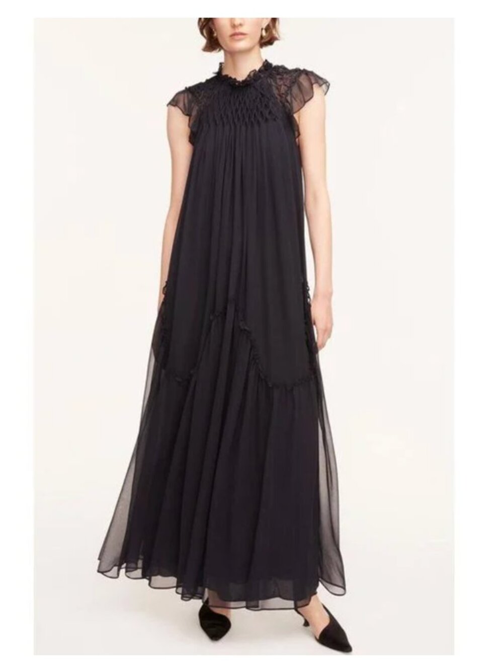 Rebecca Taylor Silk Smocked Chiffon Maxi Dress in Deep NAVY